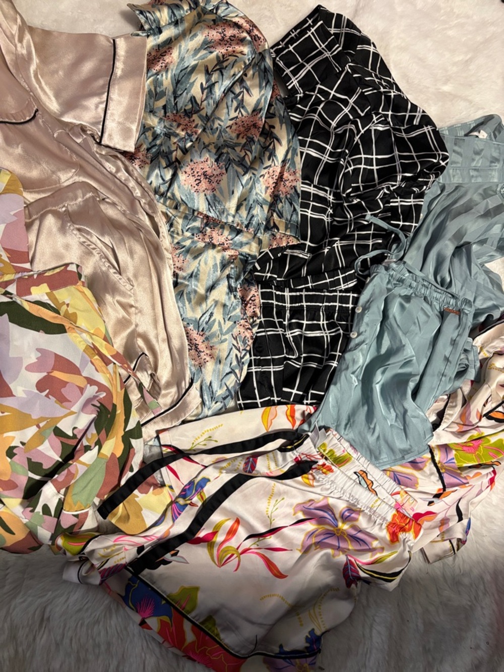 Mixed Satin and Printed Sleepwear Bundle in Pastel, Black, and Floral Prints
